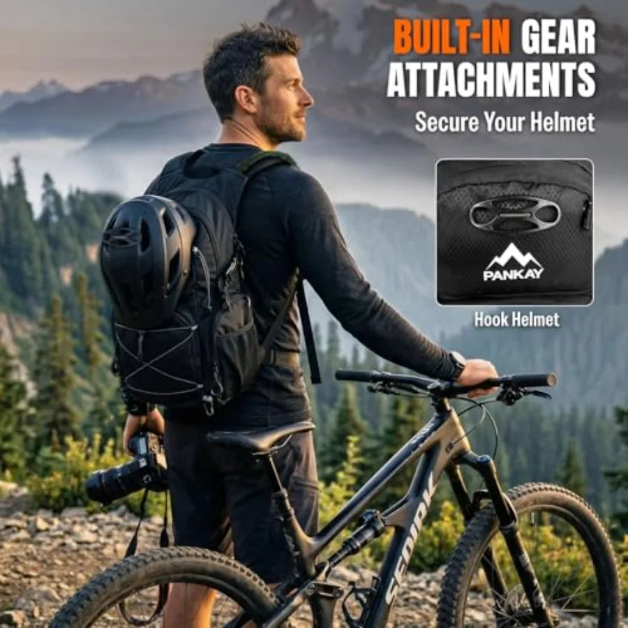 25L Hydration Backpack Hiking Hiking Backpack with Water Bladder Detachable Phone Pouch and Helmet Holder Lightweight Water Bac