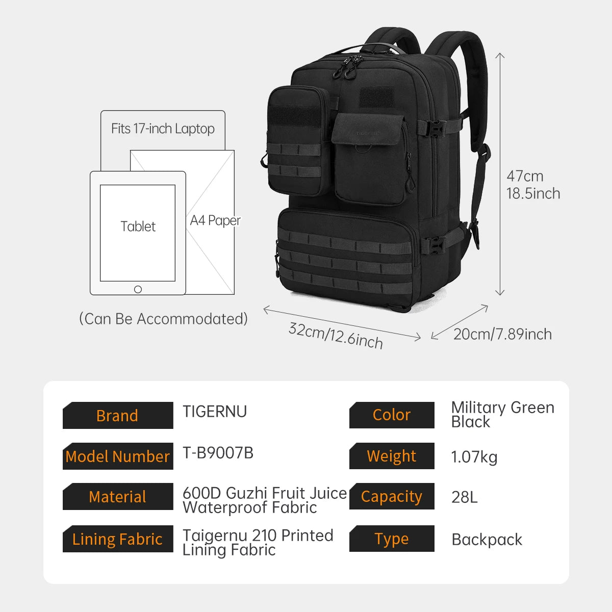 Tigernu Tactical Backpacks Men Hiking Travel Backpack Outdoor Survival Rucksacks Travel Climbing Knapsacks Sport Backpacks Men