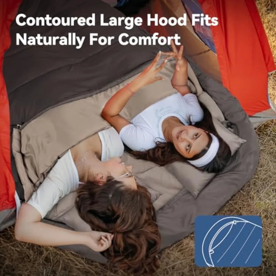 Mummy Double Sleeping Bag for Adults with Pillow Cold Weather 0 Degree 2 Person Sleeping Bag for Big Tall Mens Couples Family C