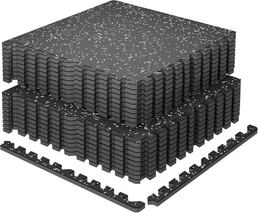 0.79'' Thick Interlocking Gym Floor Mats, 18 Pcs 72 Sq Ft High-Density EVA Foam with Rubber Top for Home Workout, Black/Grey