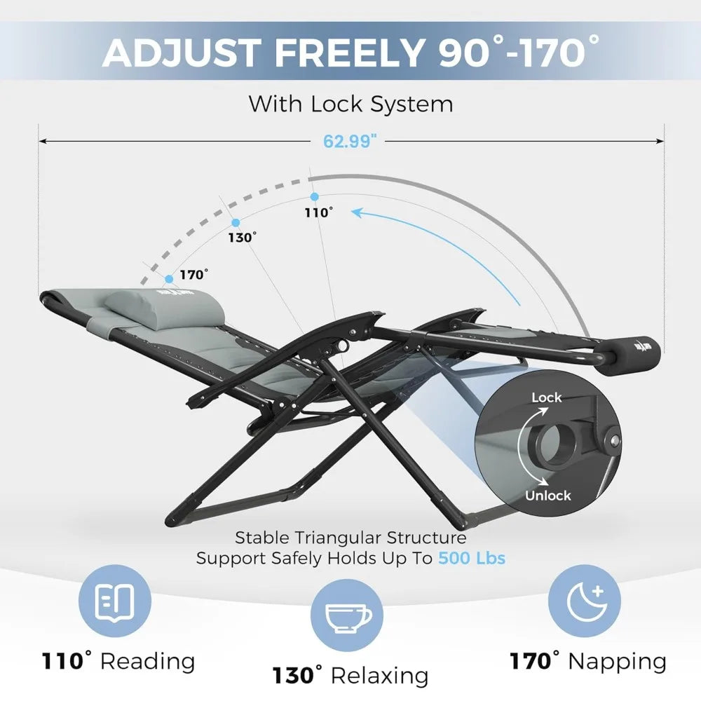 Zero-gravity Extra-large Outdoor Anti-gravity Chair, Folding and Adjustable Chair with Cup, Customizable