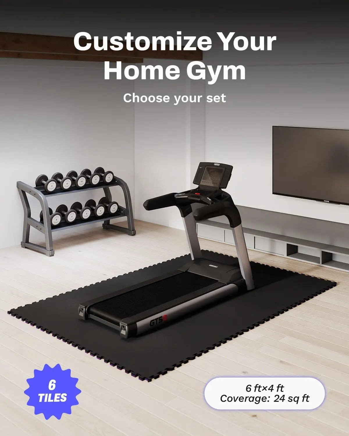 0.79in Thick 24 Sq Ft Interlocking Gym Mats, High Density EVA Foam Rubber Top for Home Workout, Black