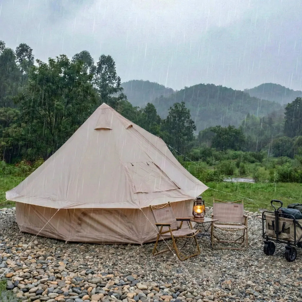 4 Season 9.8 FT Green Waterproof Bell Tent, Glamping Yurt with Stove Jack, 4-Person Family Tent for Outdoor Camping & Parties