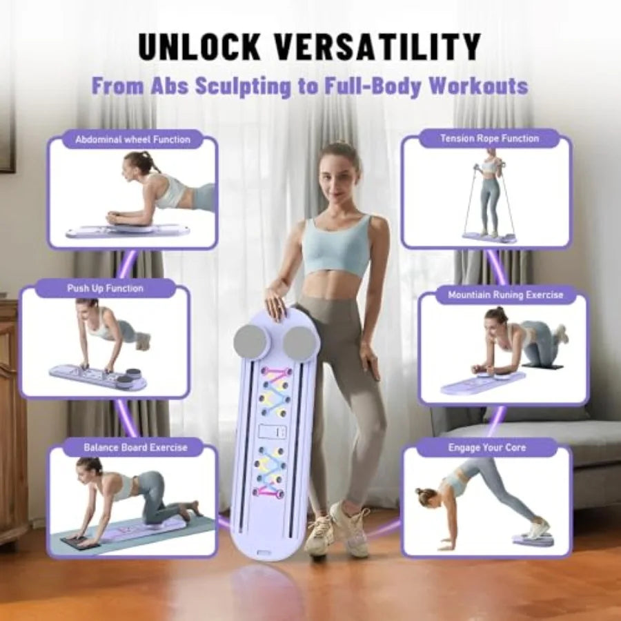Pilates Board 6-in-1 Foldable Reformer Training Kit with Auto-Rebound Ab Roller and Digital Display for Portable Home Core Work
