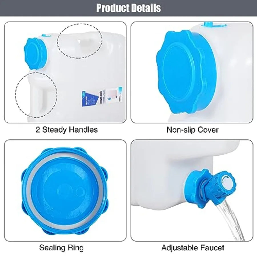 4.9 Gallon/18.5L Portable Water Container with Spigot Water Storage Carrier for Camping Outdoor Hiking Backpacking BPA Free Whi