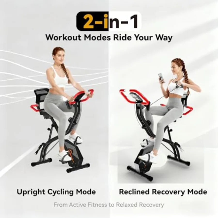 Foldable Exercise Bike for Home Upright and Recumbent Stationary Bike with Ergonomic Mesh Backrest Indoor Full Body Quiet Worko