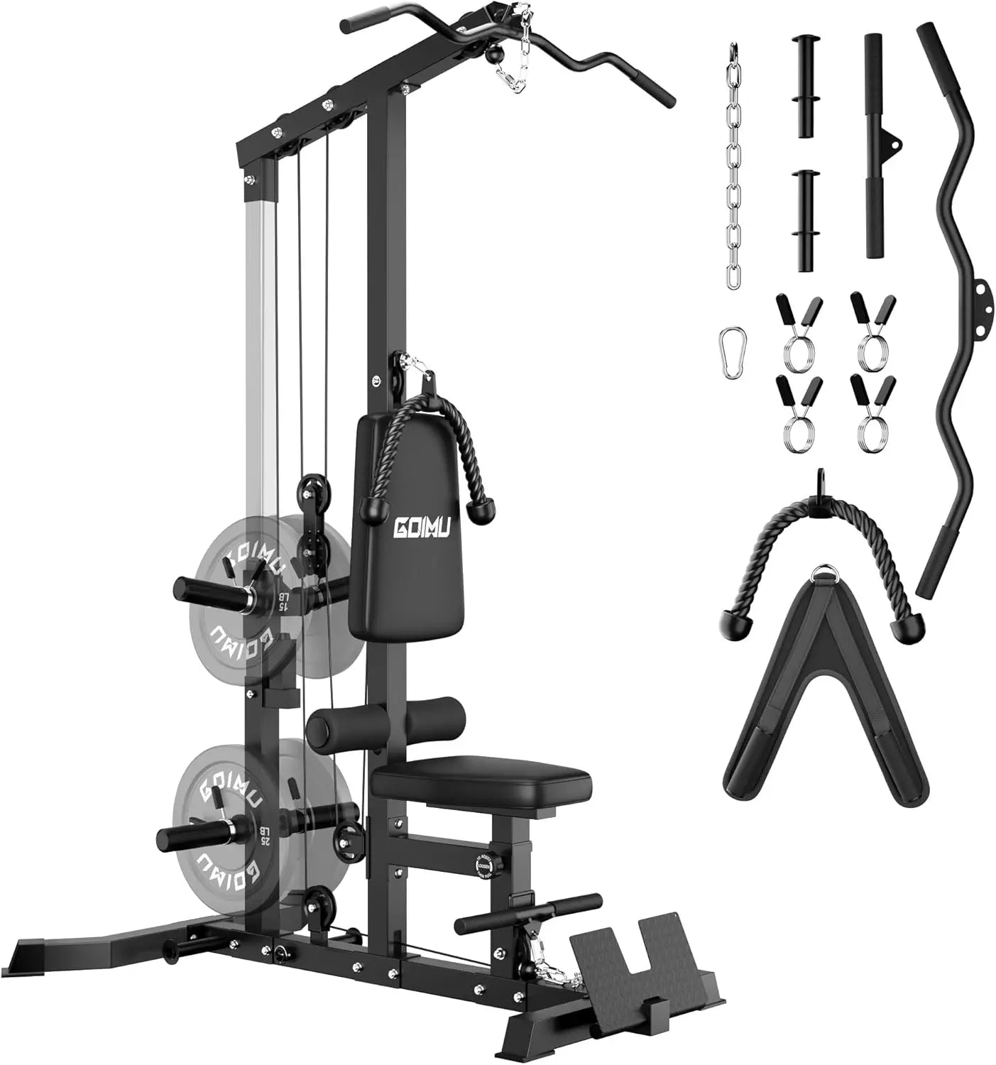 LS01 LAT Pulldown Machine, LAT Row Cable Machine with AB Crunch, LAT Tower with Cable Row Attachments, 3 in 1 Pulley Stations