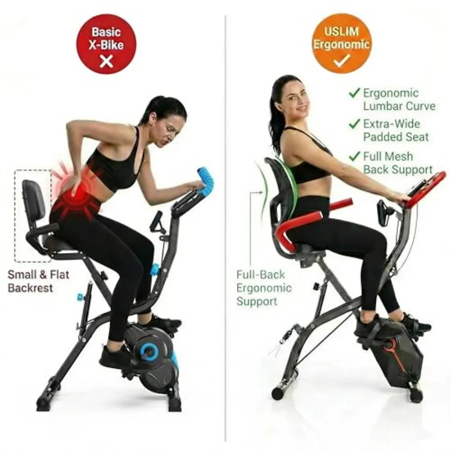 Foldable Exercise Bike for Home Upright and Recumbent Stationary Bike with Ergonomic Mesh Backrest Indoor Full Body Quiet Worko