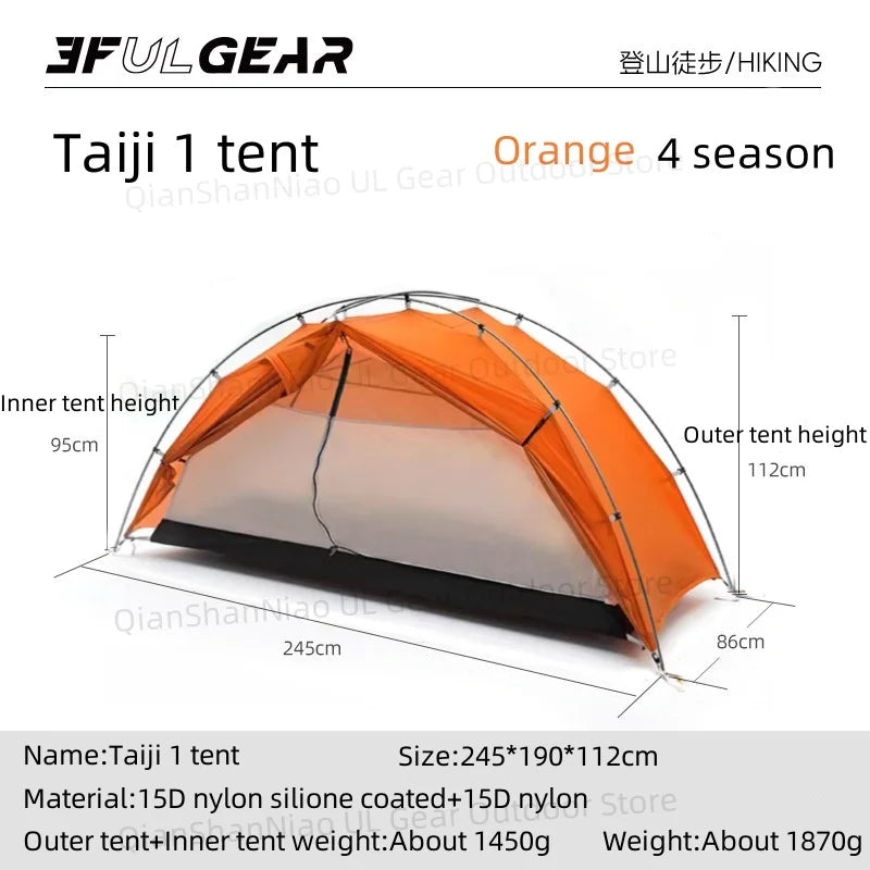 3F UL GEAR Taiji 1 Tent Outdoor Camping 1 Person Tent Ultralight 15D Nylon Tent Waterproof Hiking Mountaineering