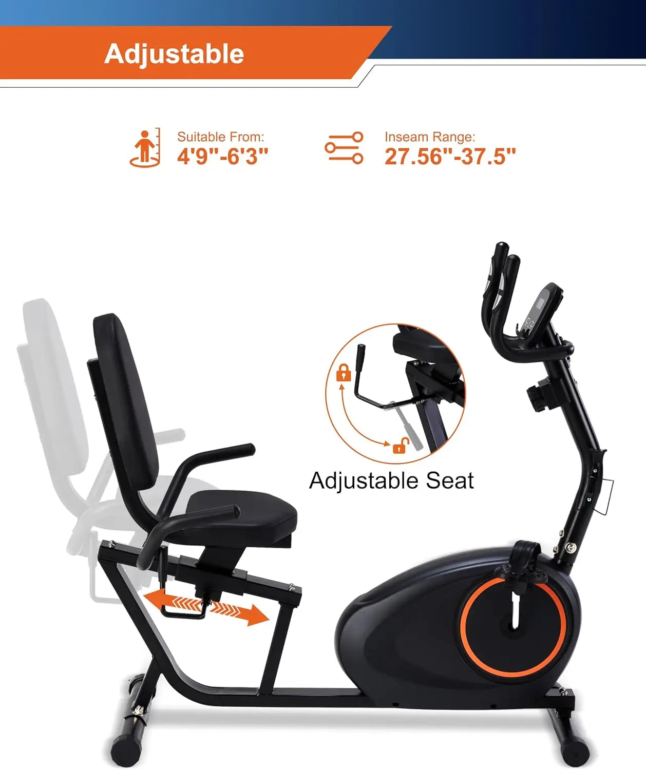 Recumbent Exercise Bike for Adults & Seniors, 400LB Capacity, Adjustable Seat, LCD Monitor