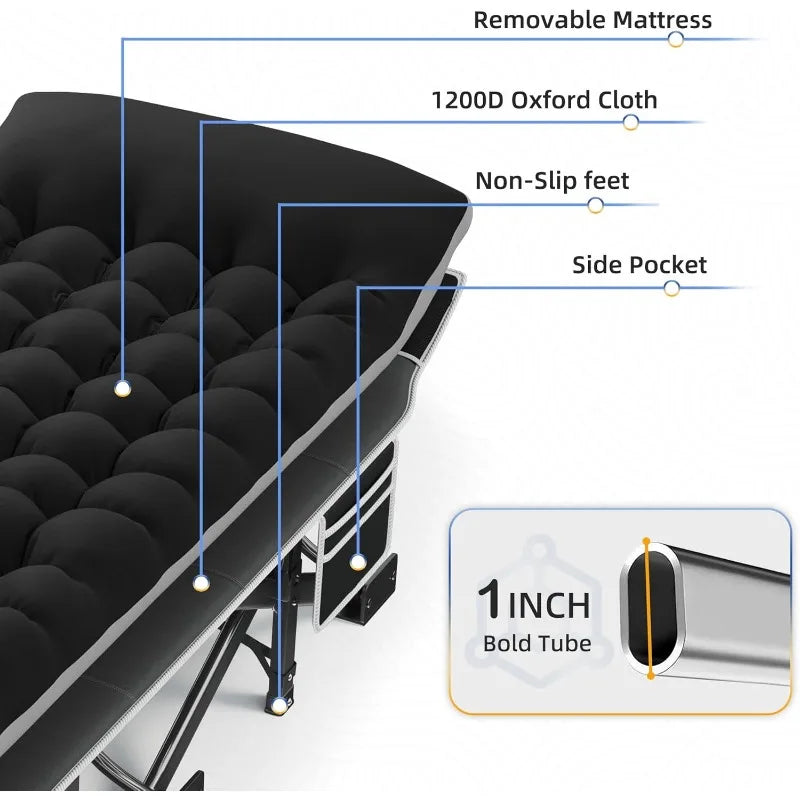 HABUTWAY Camping Cot with Mattress, 32" Extra Wide Camping Cots for Adults, Sleeping Cot for Adults Holds Up to 602LBS