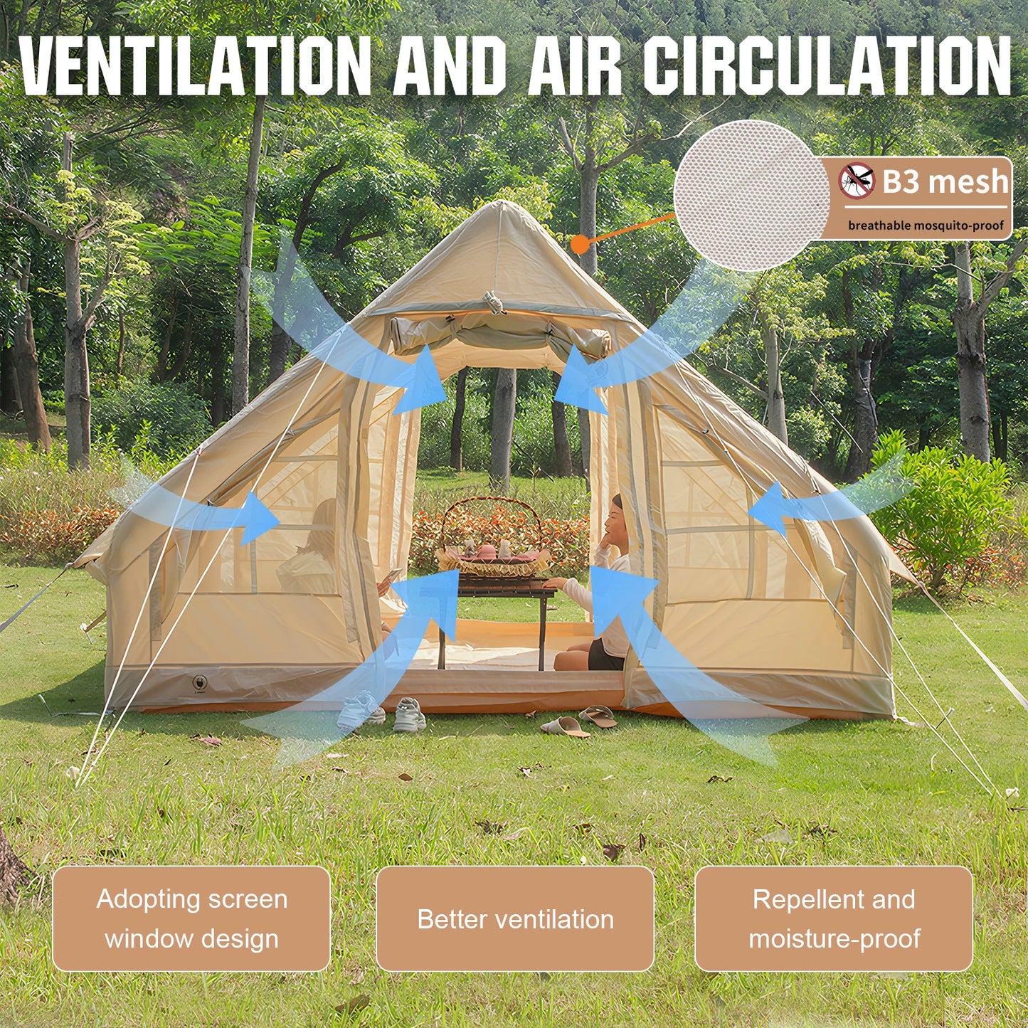 4-6 Person House Instant Glamping Camping Tents House with Hand Pump Outdoor Inflatable Tent for Adults Travel Hiking