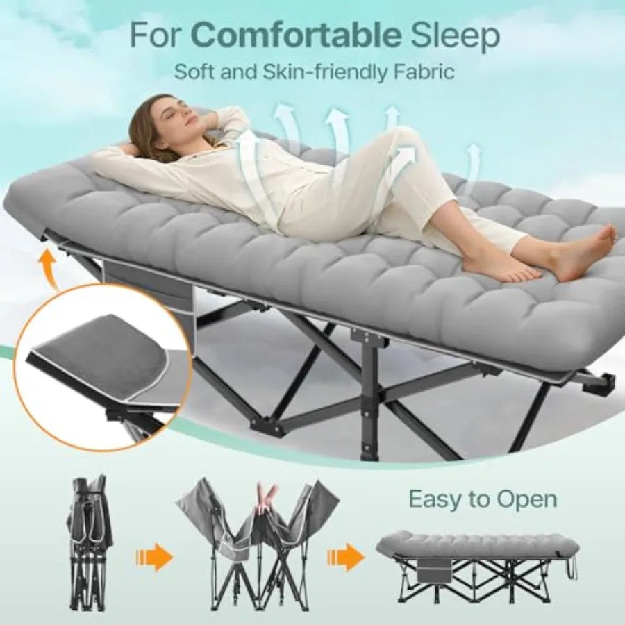 32In XXL Folding Camping Cot 900LBS Heavy Duty Sleeping Cot with Pillow Mattress 1200D Double-Layer Ox Portable Cot for Adults