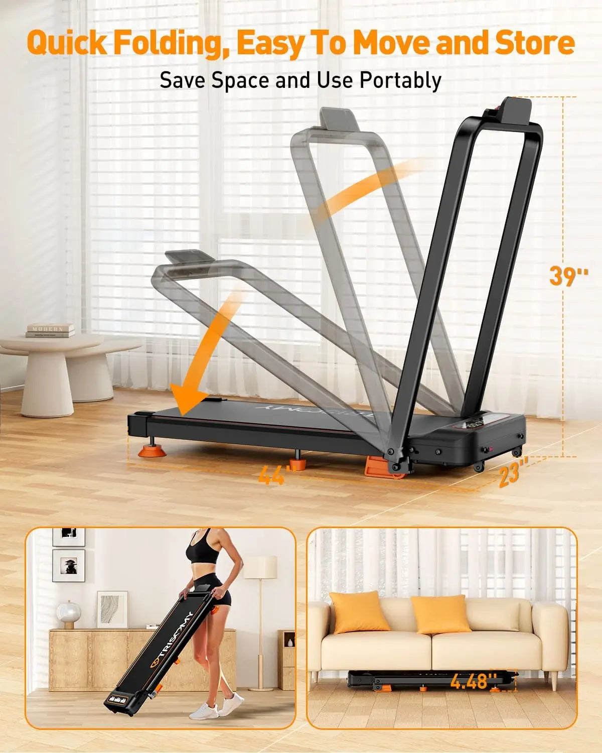 3.5HP Walking Pad Treadmill with Incline Handle Bar,Small Treadmill,300+LB Under Desk Walking Running Pad with Remote,Smart App