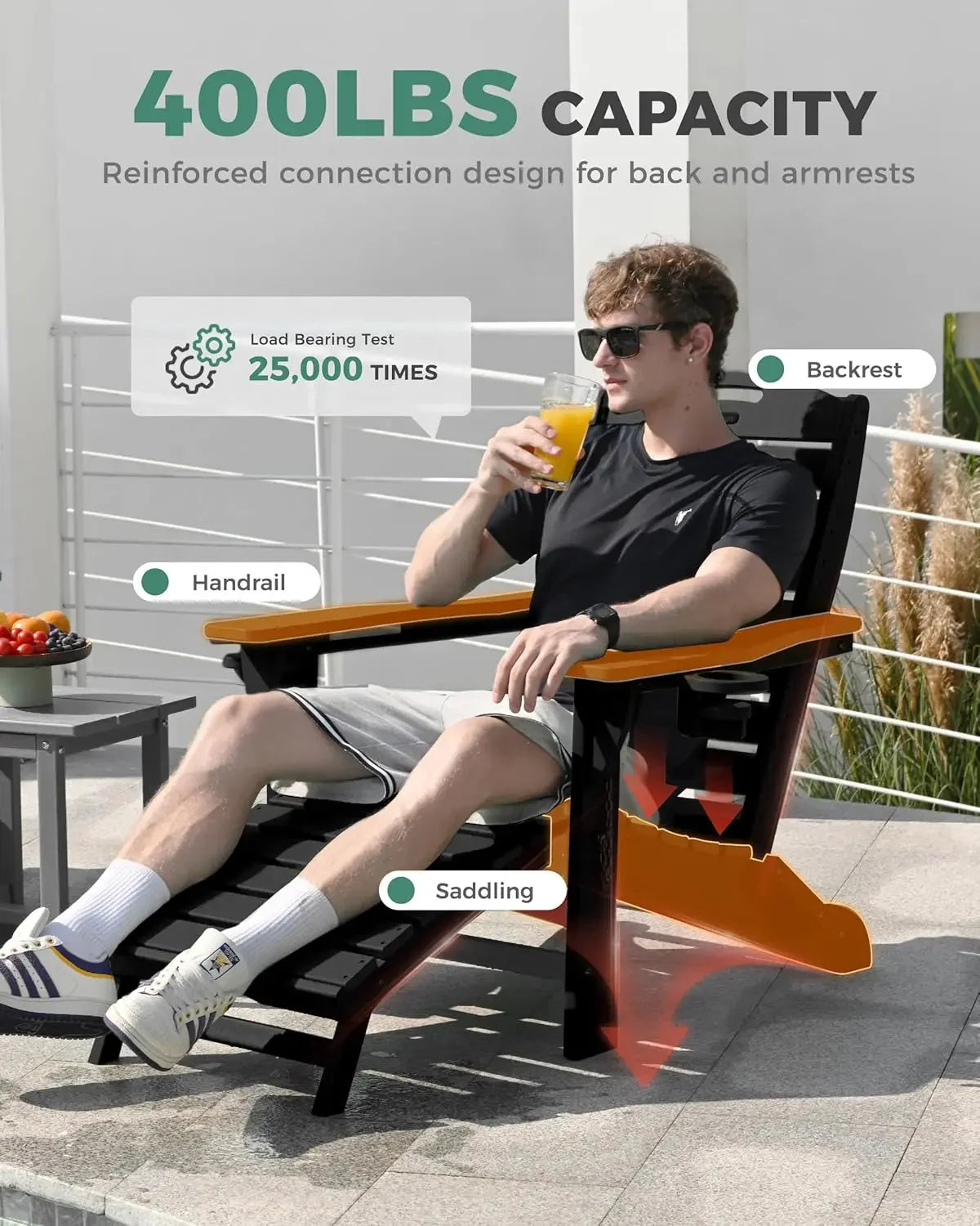 Set of 2 Folding Adirondack Chairs HDPE with Retractable Ottoman,Weather Resistant Patio, Customized