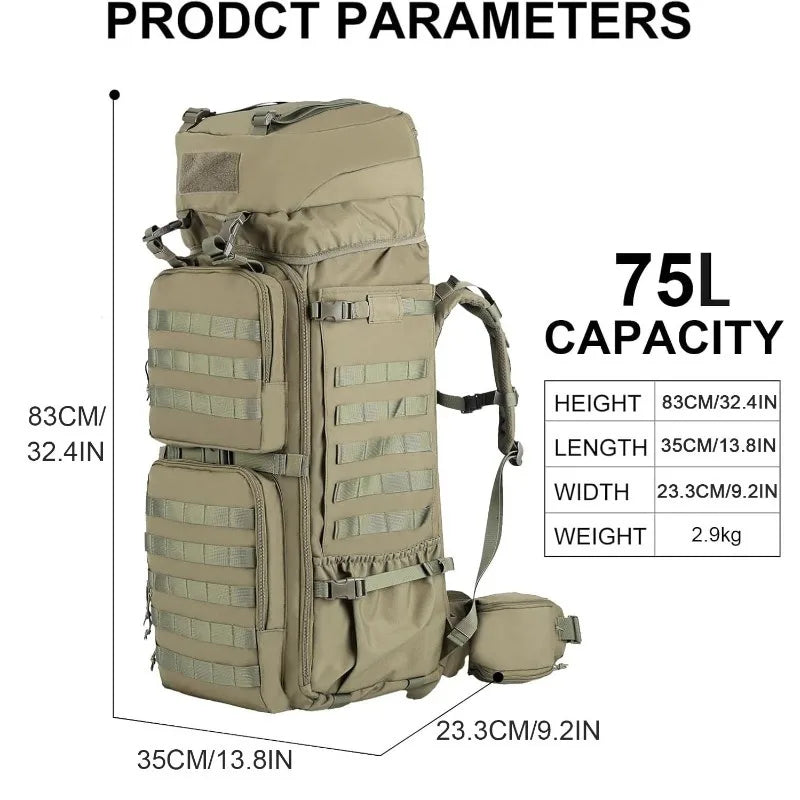 LQARMY 75L Men Military Tactical Mountaineering Backpacks Army Climbing Survival Backpack for Camping Hiking Trekking Travel