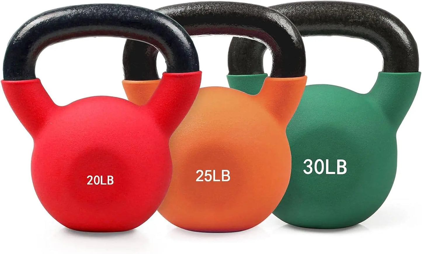 Neoprene Coated Cast Iron Kettlebell Set - 20lb, 25lb, 30lb for Home Gym Strength Training