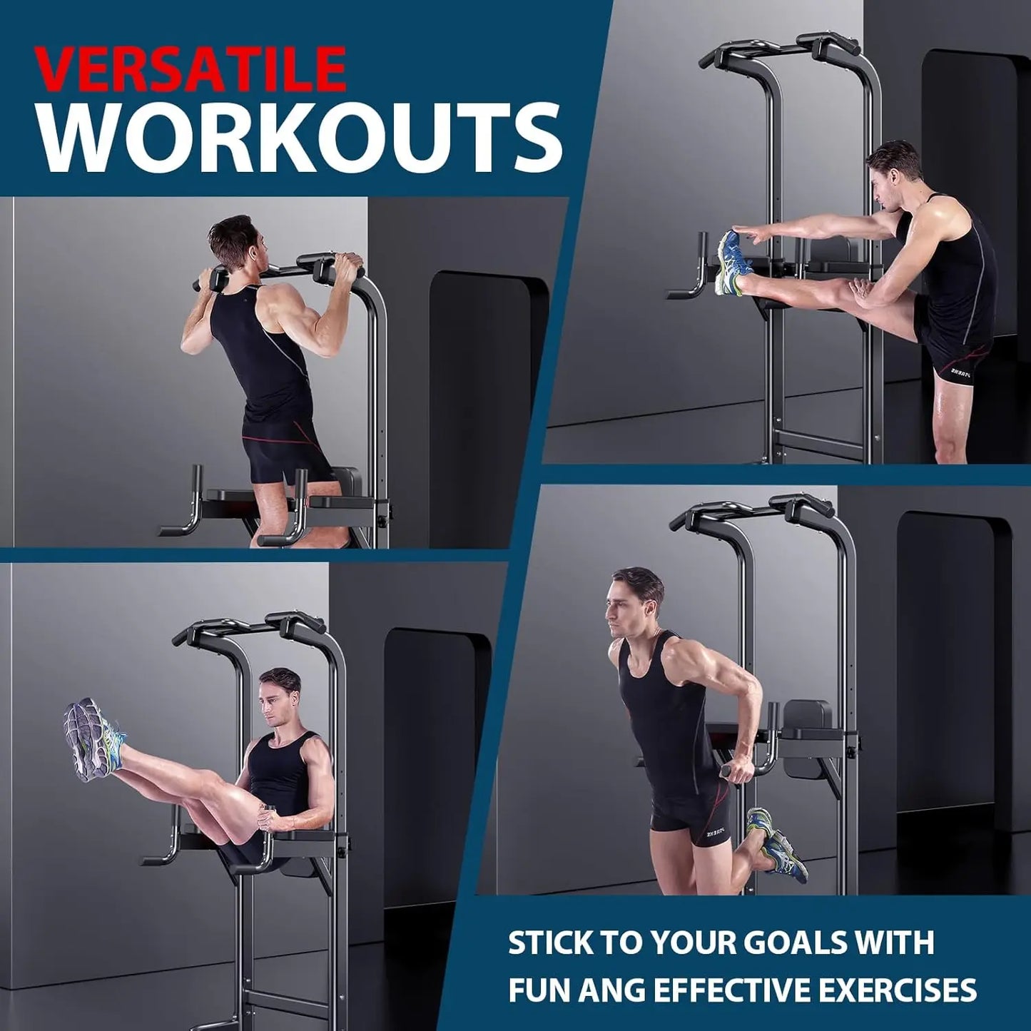 Adjustable Height Power Tower for Home Gym - Pull Up, Dip Station, Multi-Function Strength Training Equipment