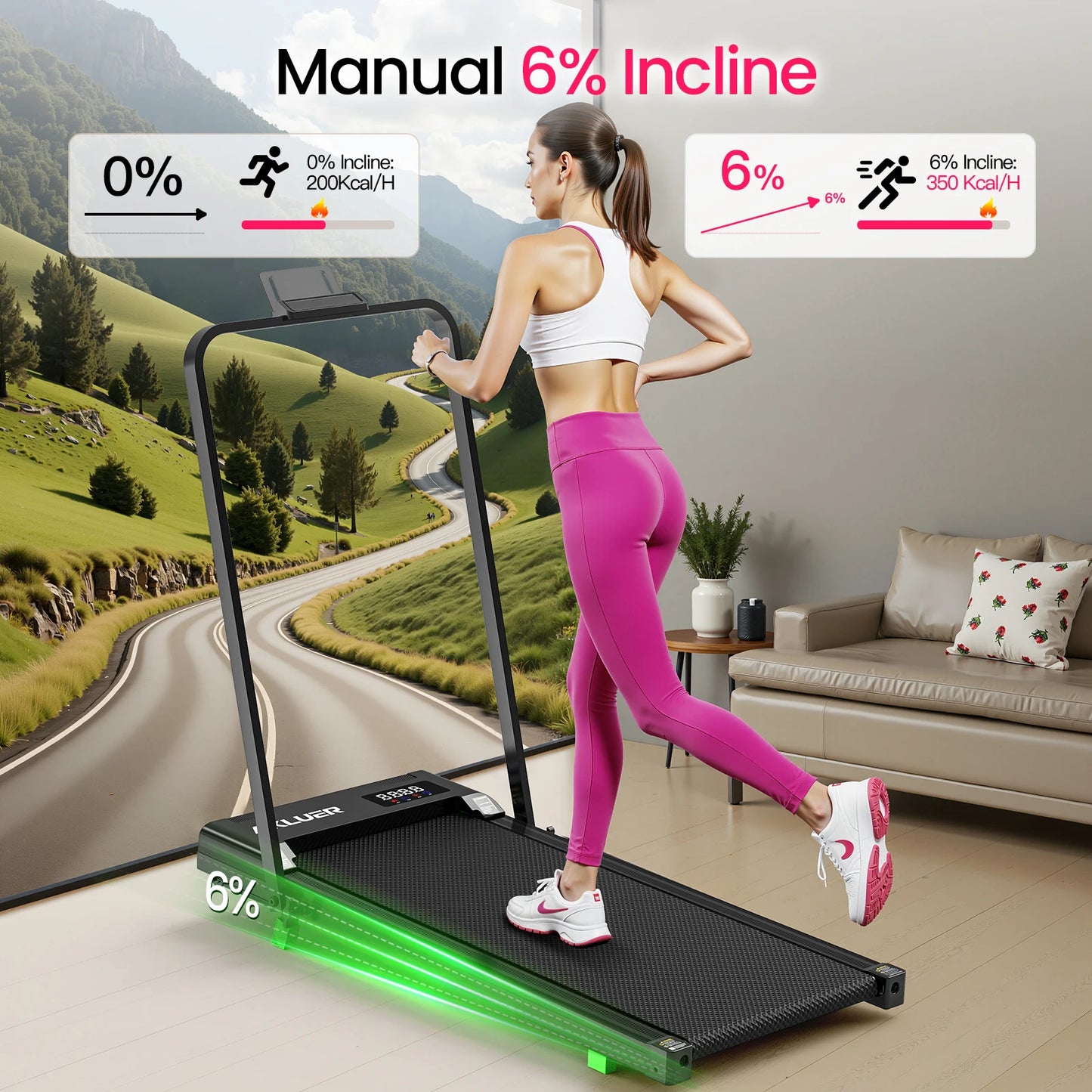 Akluer Walking Pad Treadmill with Incline,2.5HP Portable Walking Pad with Remote Control and LED Display for Home & Office