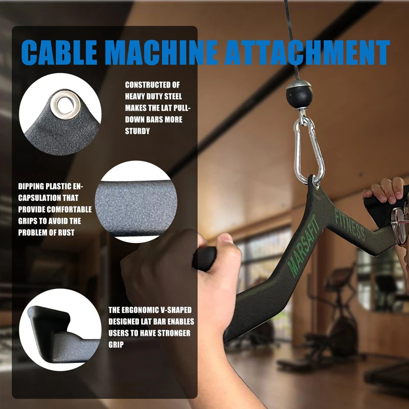 Home Gym LAT Pulldown Attachments Rowing T-bar V-bar Cable Machine Back Tricep Bar Strength Training Handle