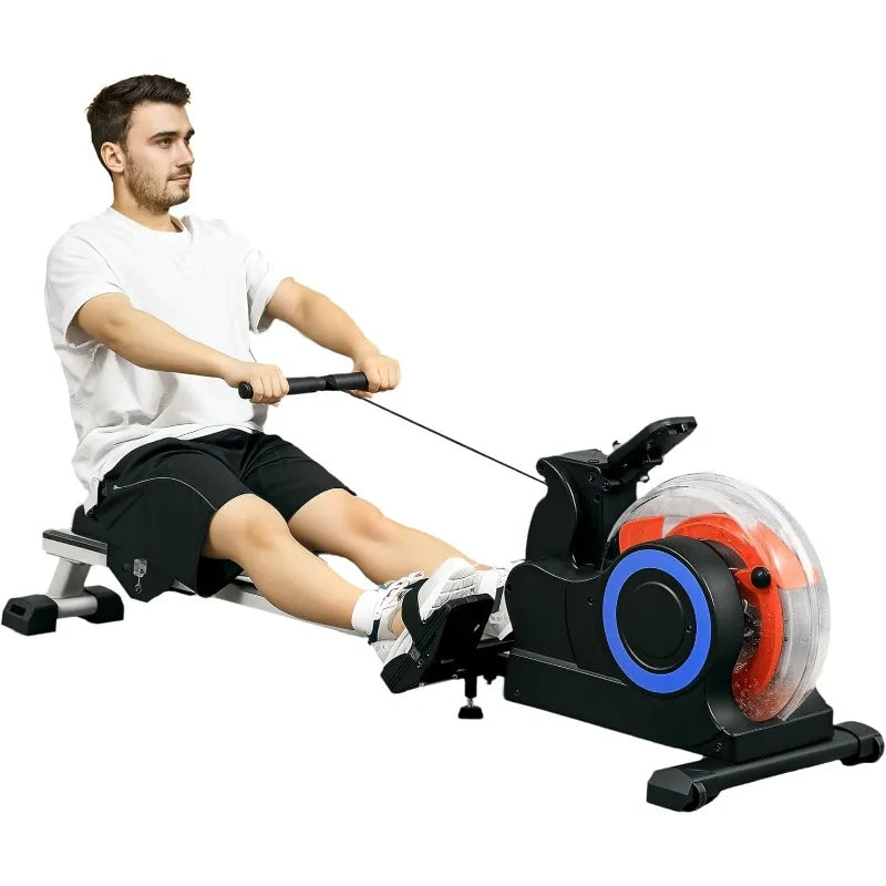 Soozier Water Rowing Machine for Home, Foldable Rower Machine with Adjustable Resistance, Wheels, LCD Monitor and Tablet Holder