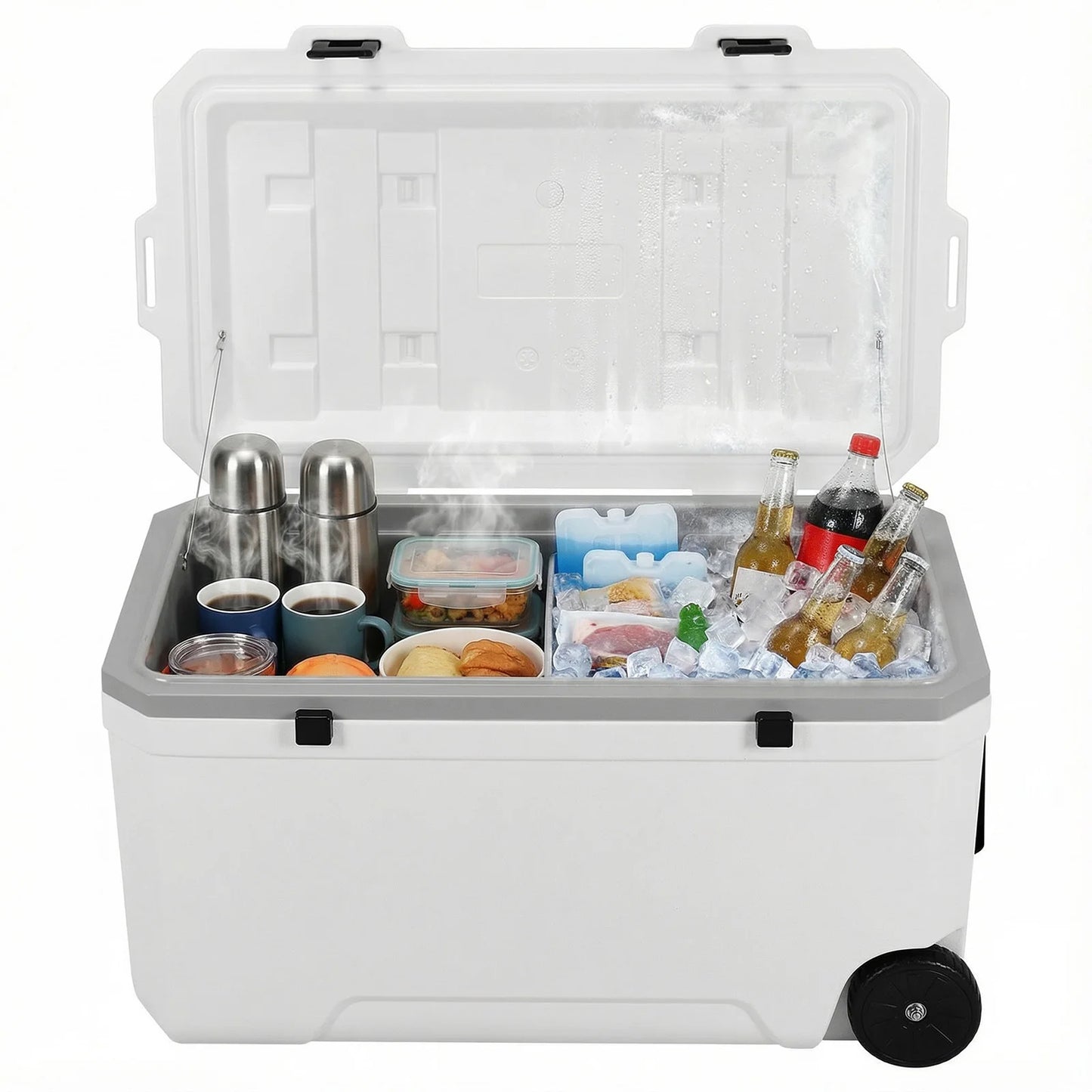 120L Portable Rolling Cooler with Wheels Ultra-Light Hard Cooler Leak-Resistant Large Capacity for Outdoor Camping and Fishing