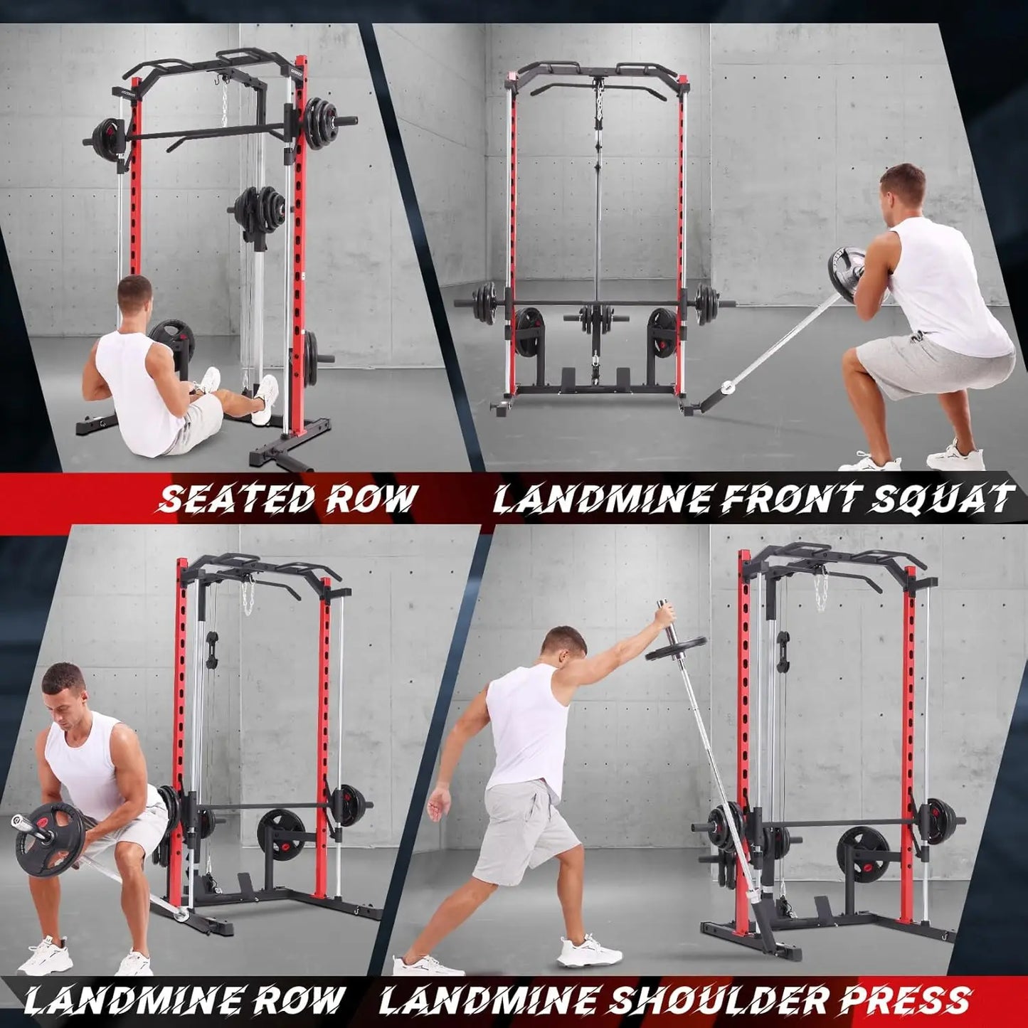 All-in-One Smith Machine Power Rack with LAT Pull Down System, Pull Up Bar, Barbell Bar, Plate Storage Pegs and, Customized
