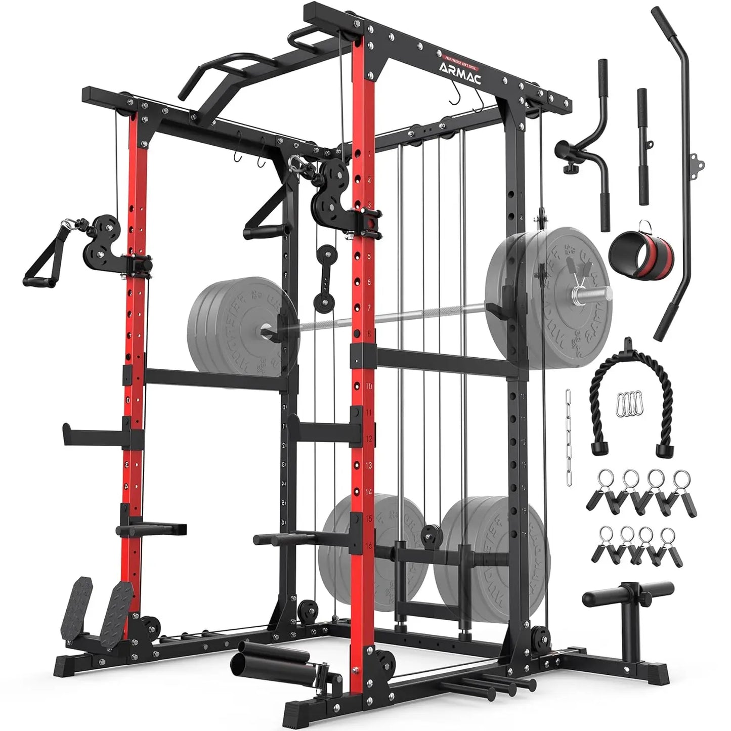 Power Cage,1500lbs Multi-Function Power Rack with Adjustable Cable Crossover System and More Training Attachment,, Customized