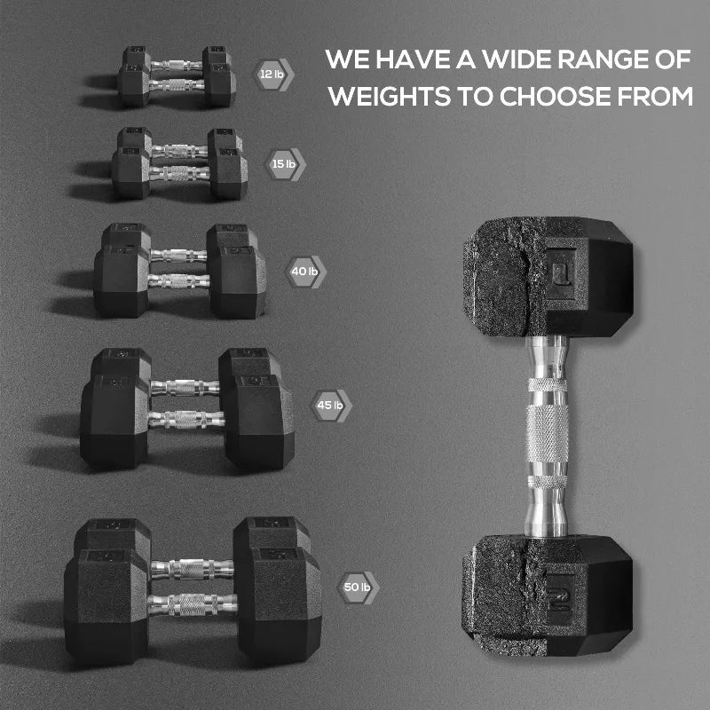 30LB Rubber Hex Dumbbell Set Non-Slip Ergonomic Grip Free Weights for Home Gym Workout Arm Muscle Building Floor Protection