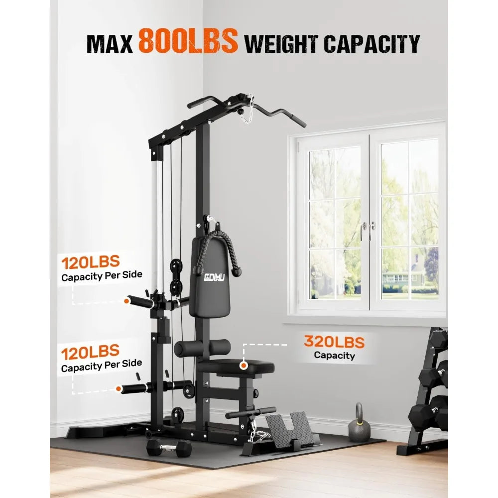 LS01 LAT Pulldown Machine, LAT Row Cable Machine with AB Crunch, LAT Tower with Cable Row Attachments, 3 in 1 Pulley Stations