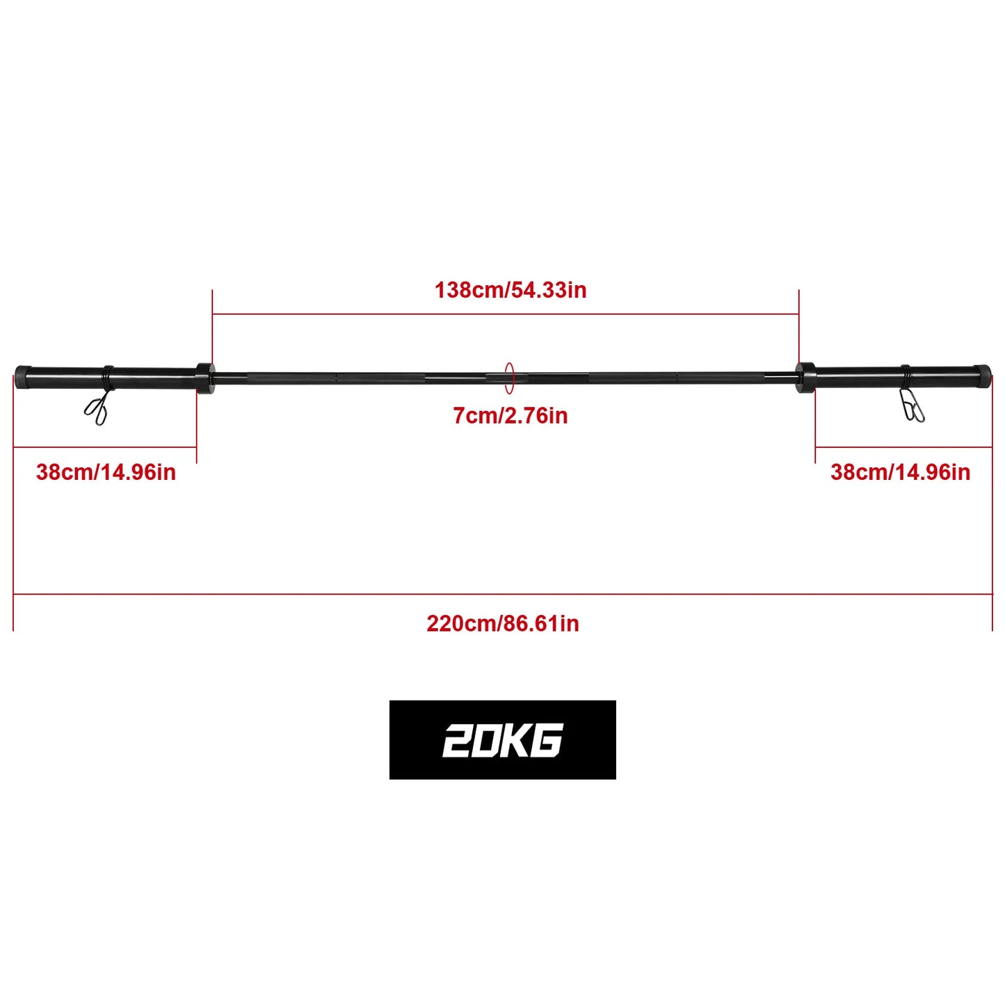 2.2m Solid Chrome Barbell Bar 1000LBS Capacity Universal Strength Training Bars for Squats Bench Press Deadlifts