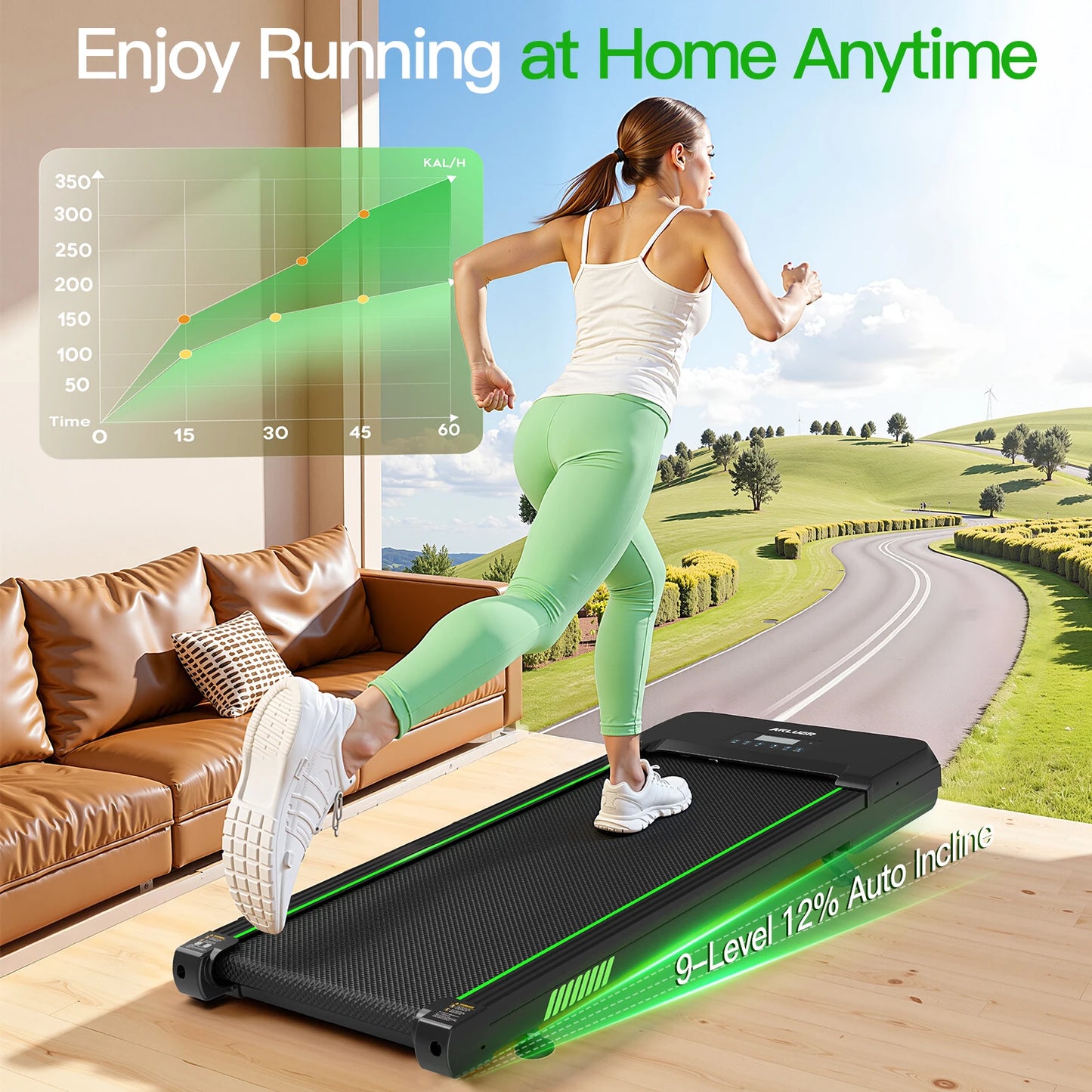 Akluer Walking Pad with 12% Auto Incline,2.5HP Quiet Under Desk Treadmills for Home and Office with Smart App&Bluetooth Speaker
