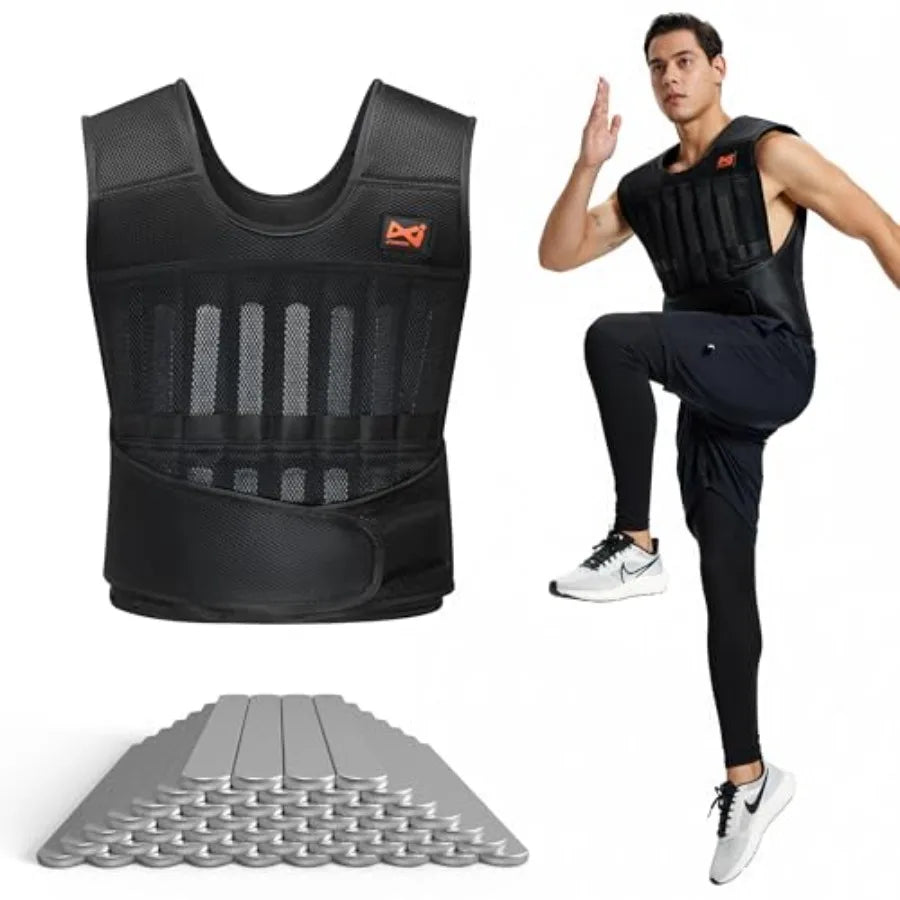44lbs Adjustable Weighted Vest Set with Steel Plates - 5-Piece Body Weight Training Kit Includes Wrist Ankle Weights - Ergonomi