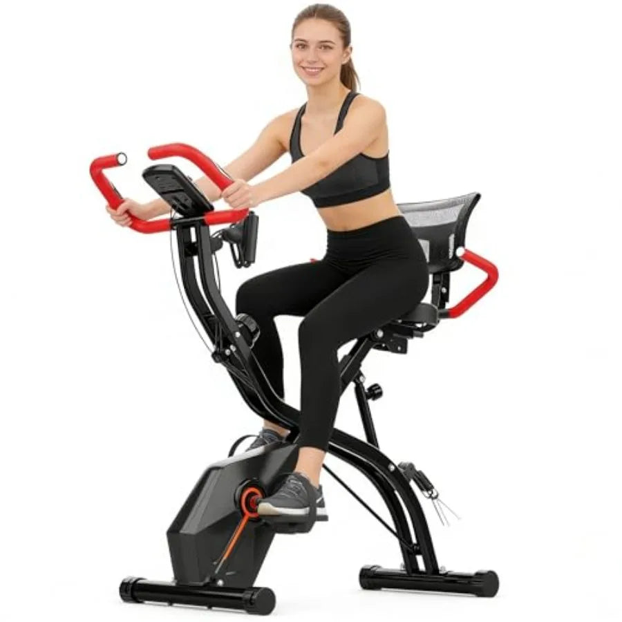 Foldable Exercise Bike for Home Upright and Recumbent Stationary Bike with Ergonomic Mesh Backrest Indoor Full Body Quiet Worko