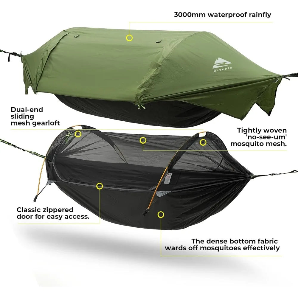 Camping Hammock Tent with Mosquito Net & RainFly, 3 in 1 Waterproof Lightweight Portable Sleeping Hammock Bug, Travel Outdoor Ge