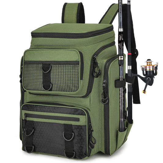 Fishing Backpack with Rod Holders Multifunctional Fish Tackle Rucksack Lure Organizer Storage Bag Outdoor Hiking Hunting Bagpack