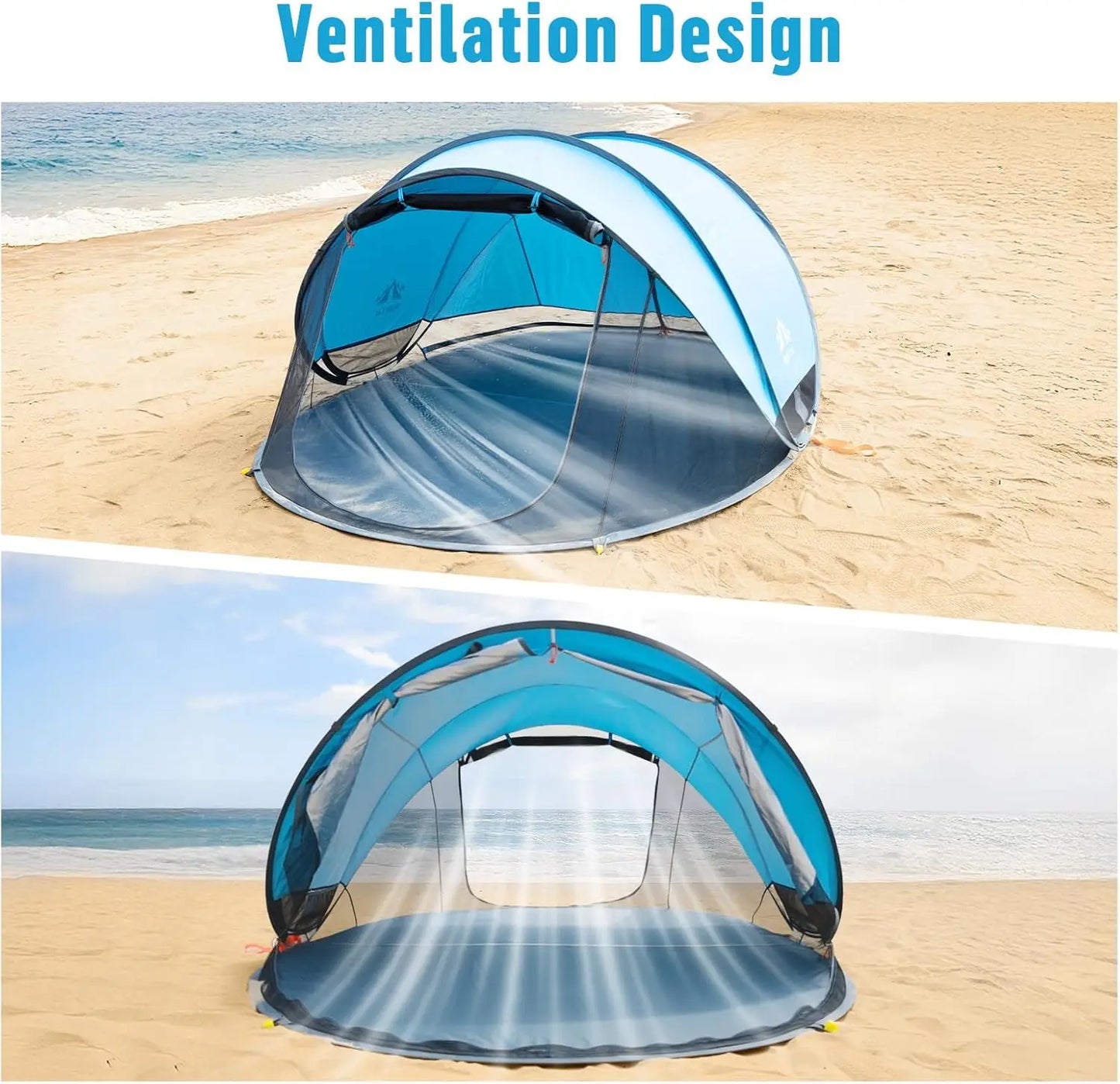 Instant Pop-Up Beach Tent for 4 People: UPF 50+ Sun Shelter with Bug-Proof Mesh