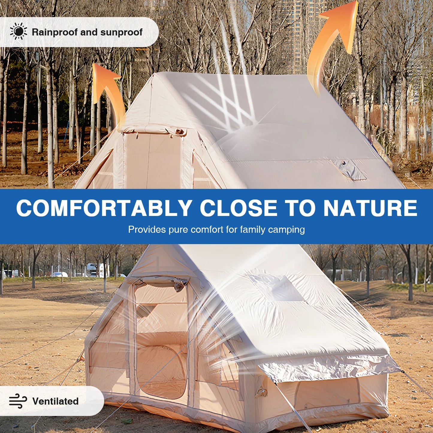 Air Glamping Tents with Pump Inflatable Camping Tent Waterproof Oxford for Outdoors