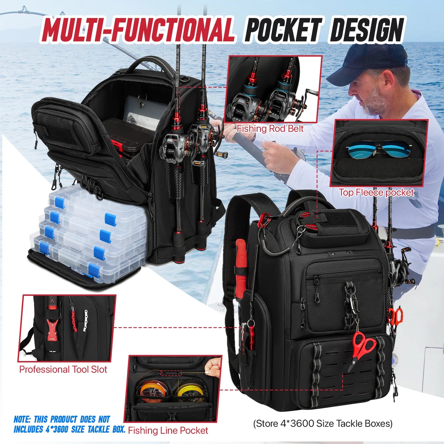 Multifunctional Fishing Tackle Backpack Fishing Tackle Storage Bag Lightweight Tackle Box for Outdoor Fishing Hunting Hiking