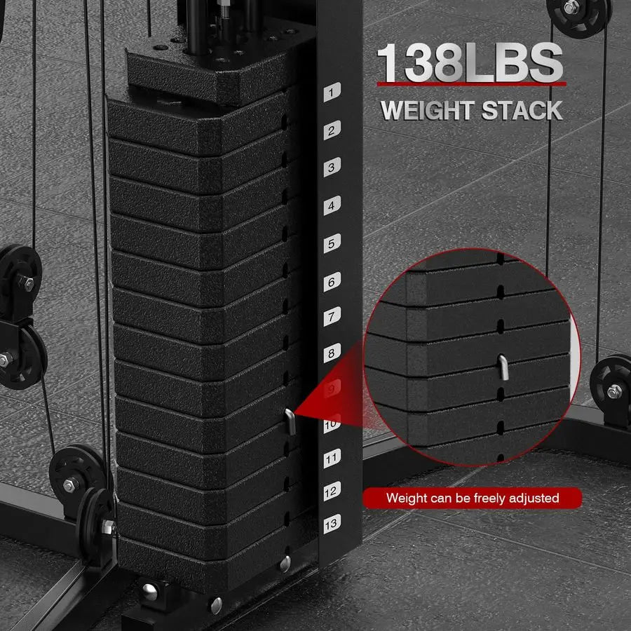 Multifunction Home Gym System Workout Station,Smith Machine with 138LB Weight Stack, Leg Press, LAT Station for Full Body Train