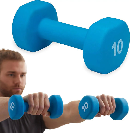 Neoprene Coated Dumbbell Hand Weight for Home Gym Workouts - Non-Slip Grip, Hexagonal Shape (10lb, Blue)