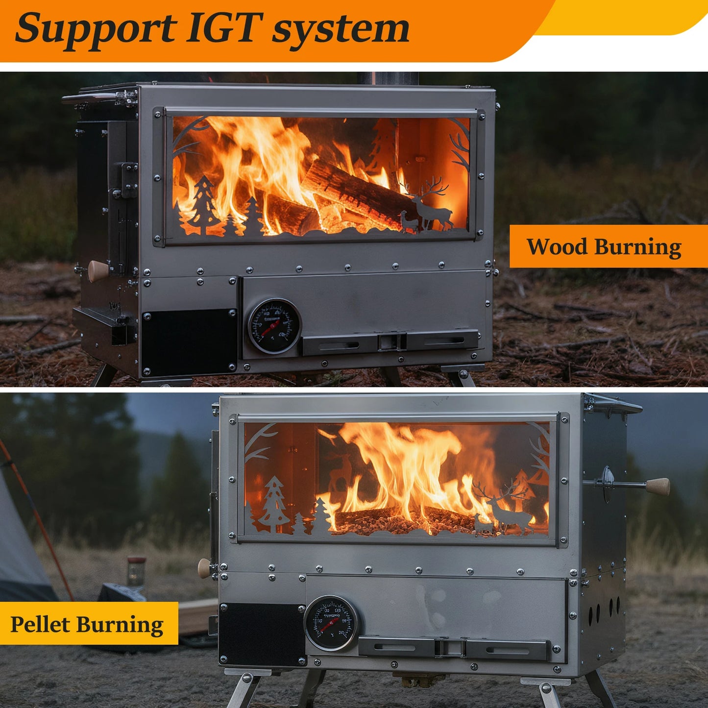 Hot Tent Stove with Oven & Camping Table with Chimney Pipe Outdoor Firewood Stove Stainless Steel for Heating Cooking Hunting