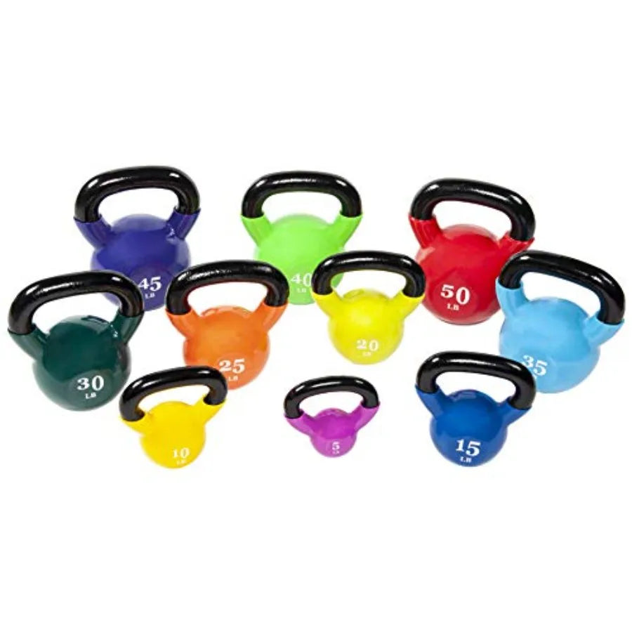 Fitvids Wide Grip 3Piece Kettlebell Exercise Fitness Weight Set Include 5 lbs 10 lbs 15 lbs and 20 lbs Set of 3 or Set of 4 for