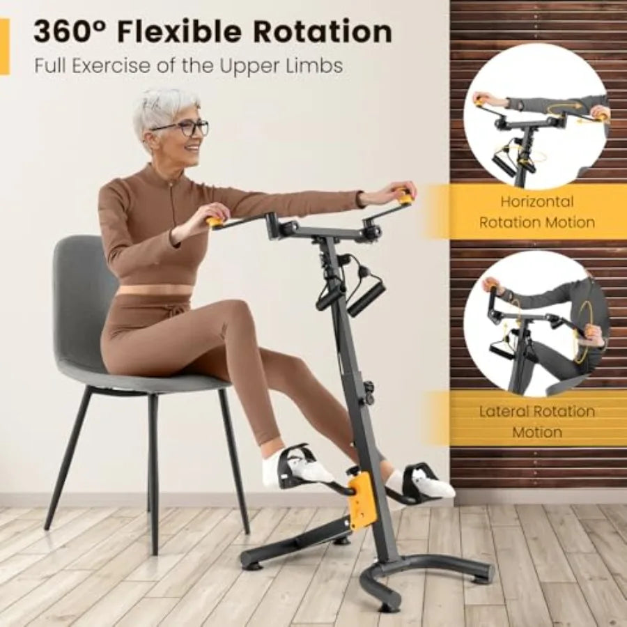 Foldable Pedal Exerciser for Seniors Hand Arm Leg Knee Physical Therapy Exercise Bike with Adjustable Height Handgrip Resistanc