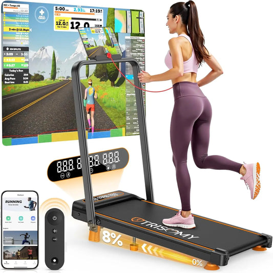 3.5HP Walking Pad Treadmill with Incline Handle Bar,Small Treadmill,300+LB Under Desk Walking Running Pad with Remote,Smart App
