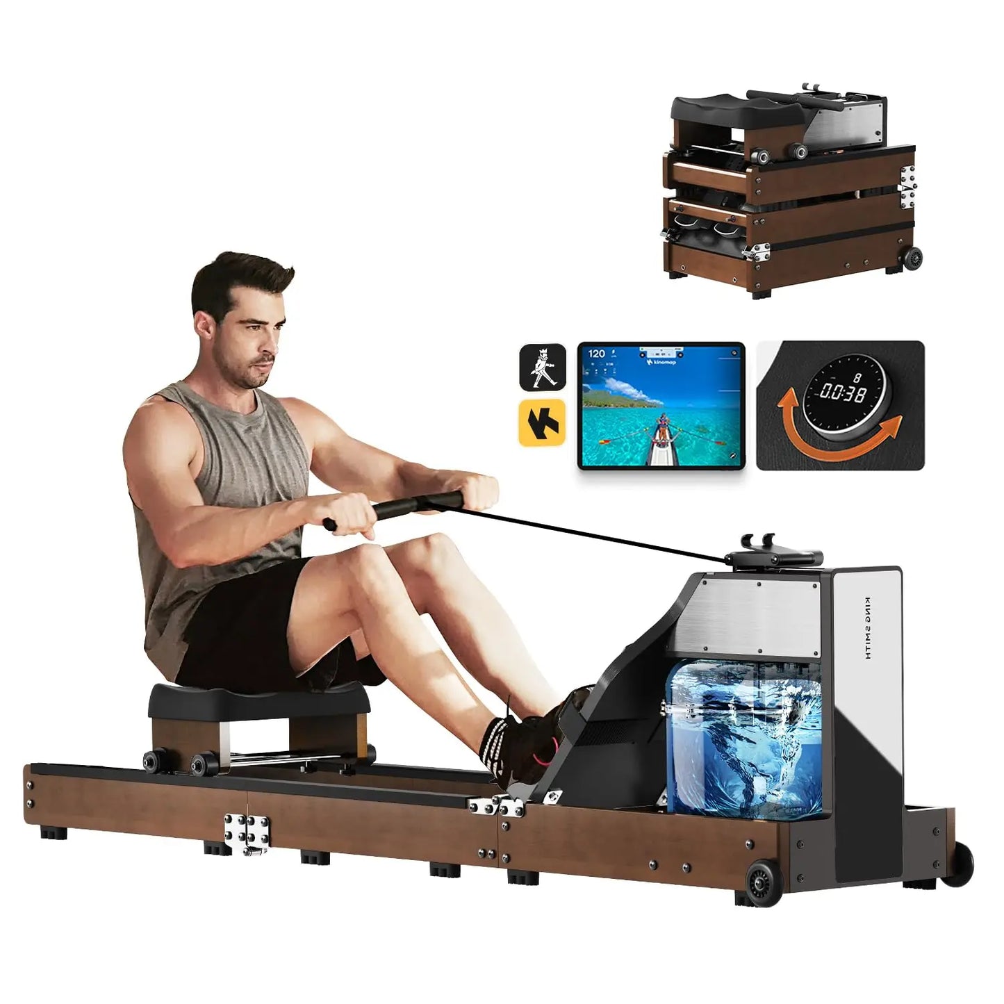 Magnetic/Water Row Machine for Home Rower 331LB Weight Capacity, Folding Rowing Machine with LED Monitor, App, Customized