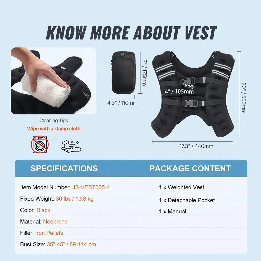 Weighted Vest, 30 lbs Weight Vest with Reflective Stripe, Adjustable Buckle Body Weight Vest for Men Women, Workout Equipment