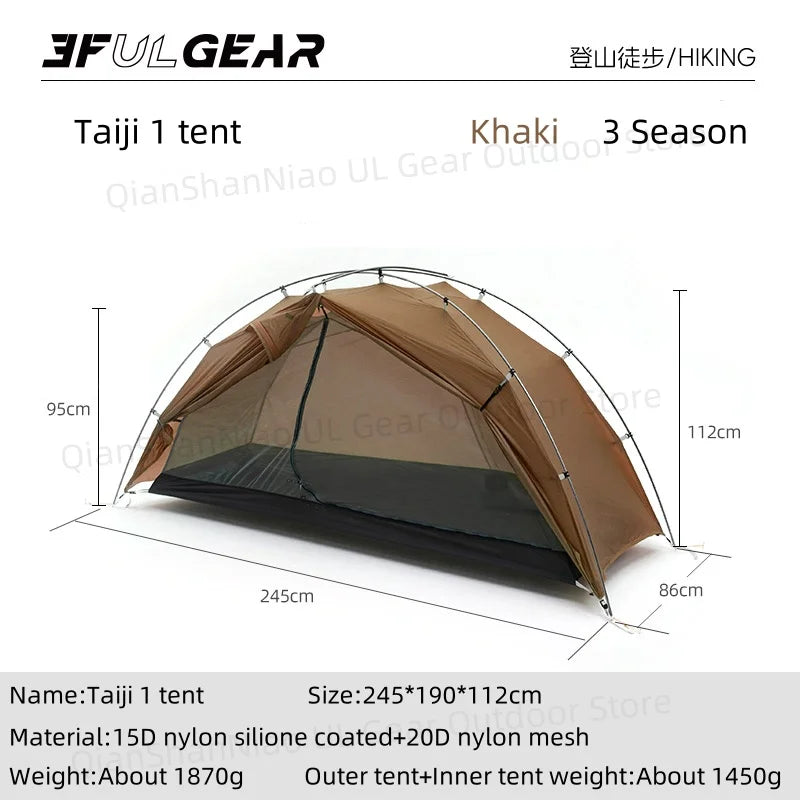 3F UL GEAR Taiji 1 Tent Outdoor Camping 1 Person Tent Ultralight 15D Nylon Tent Waterproof Hiking Mountaineering