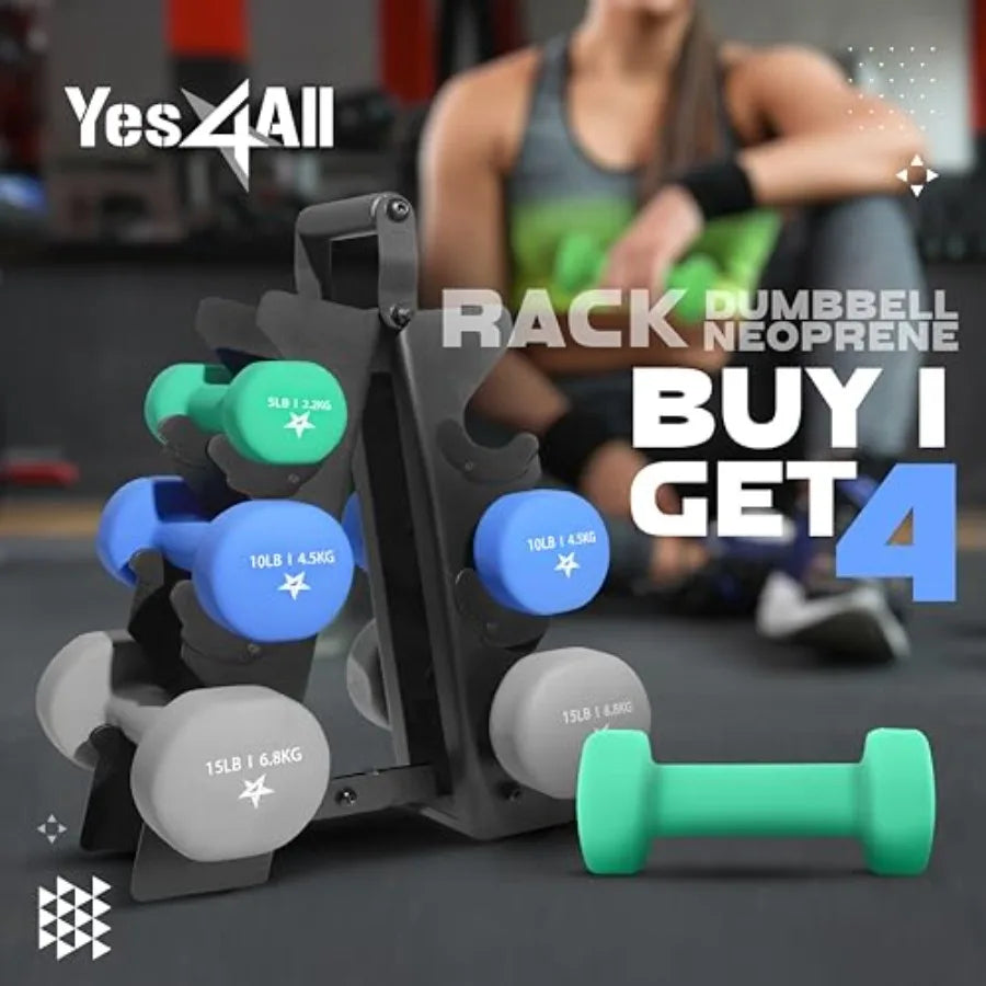 Neoprene Coated Dumbbell Hand Weight Sets of 2 - Multiple Weight Options with 15 Colors Anti-roll Anti-Slip Hexagon Shape