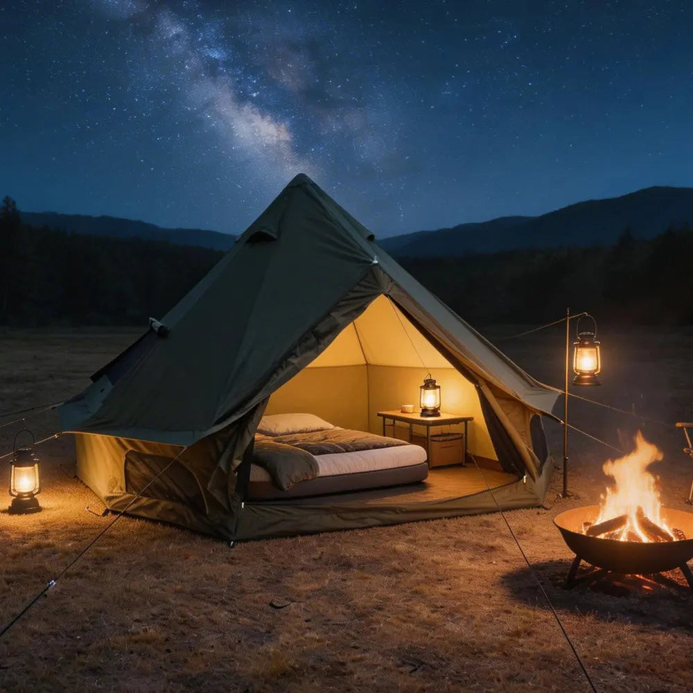 4 Season 9.8 FT Green Waterproof Bell Tent, Glamping Yurt with Stove Jack, 4-Person Family Tent for Outdoor Camping & Parties